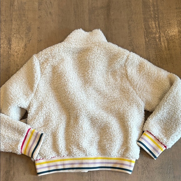 Ivory Ella White Sherpa Jacket with Striped Cuffs - Picture 9 of 9